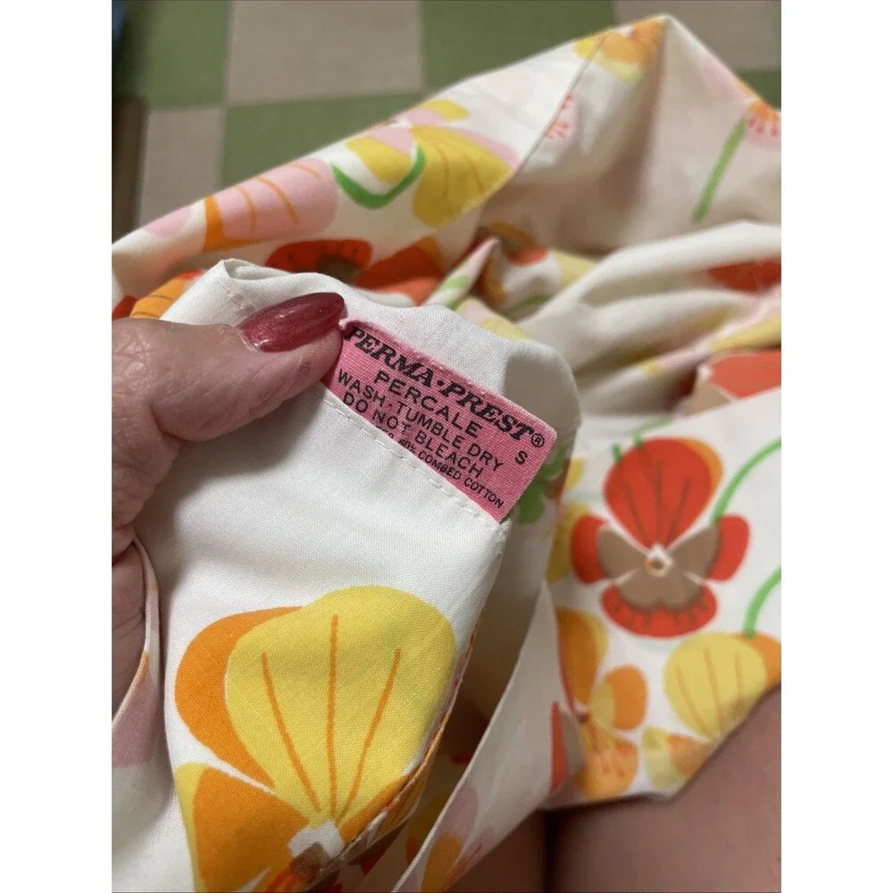 Vintage 60s SEARS ROEBUCK Bright Mod Colorful Boho Panises Print Pillowcase